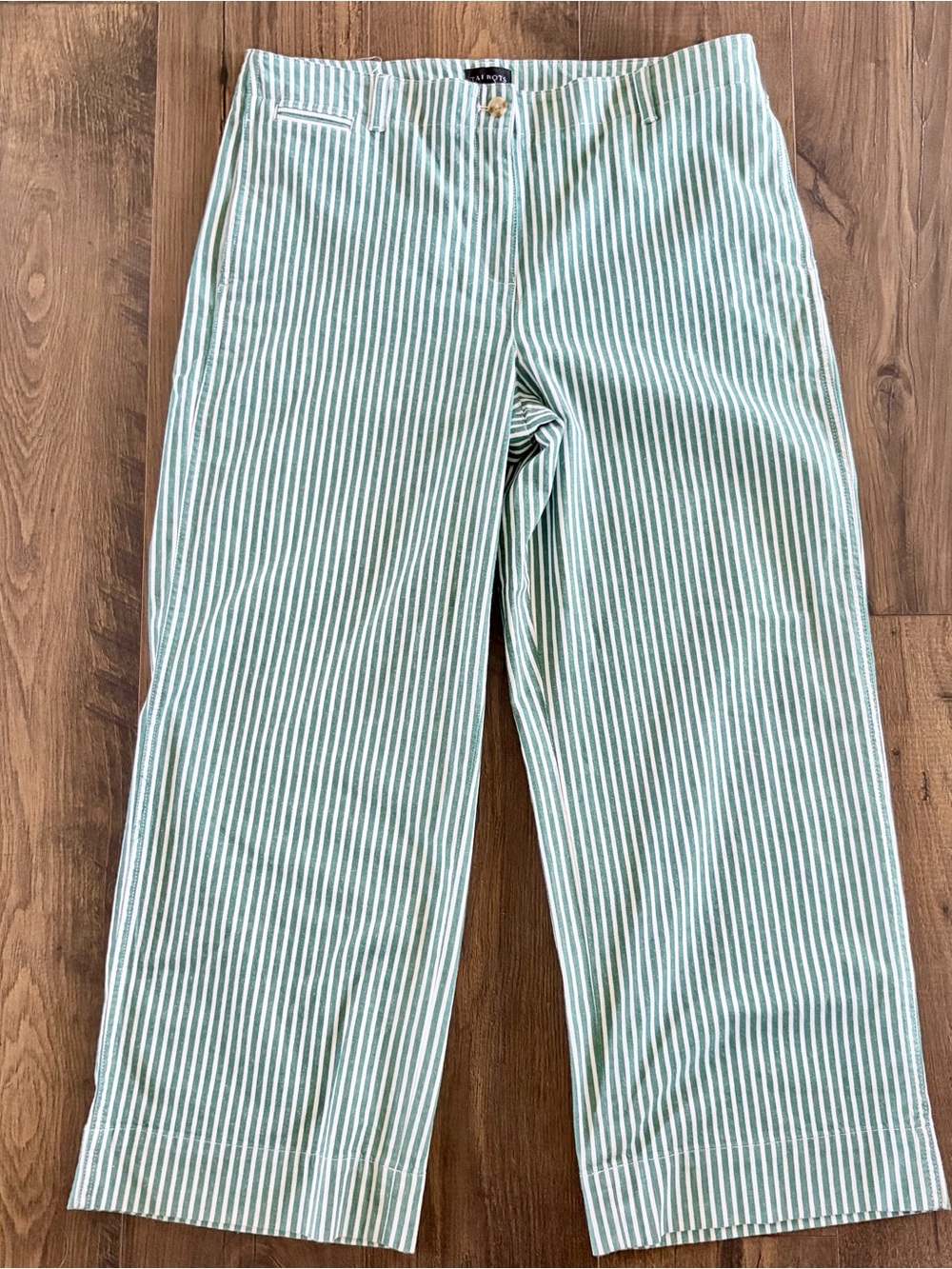 Talbots Green White Striped Wide Leg Crop Pants Size 14 Coastal Cottage - Picture 7 of 11